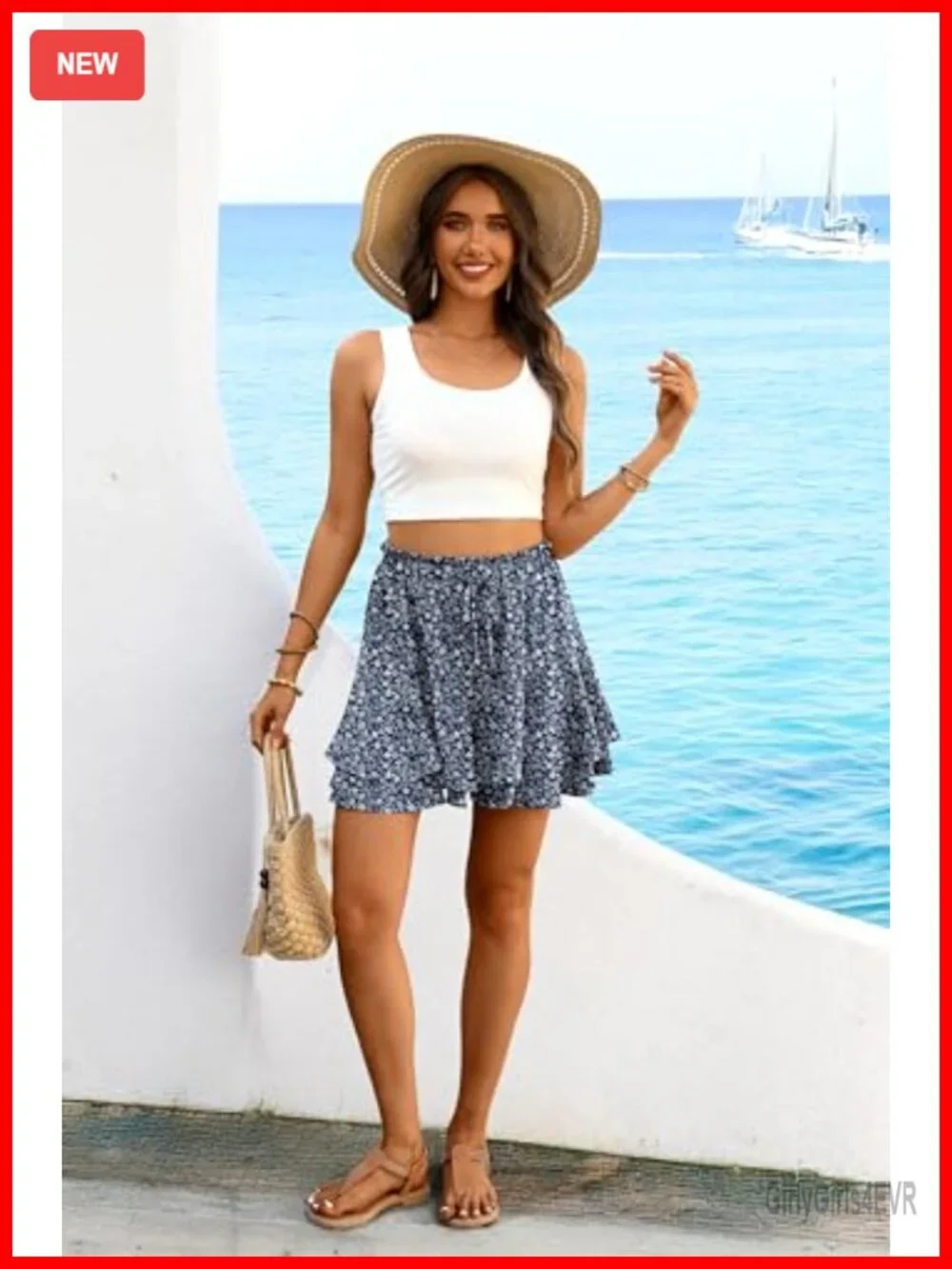 Flowy High Waist Boho Ruffle Skorts for Women Summer Casual Skirt Shorts